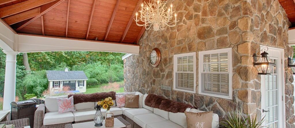 Inside of Hampton pavilion with interior stone structure.