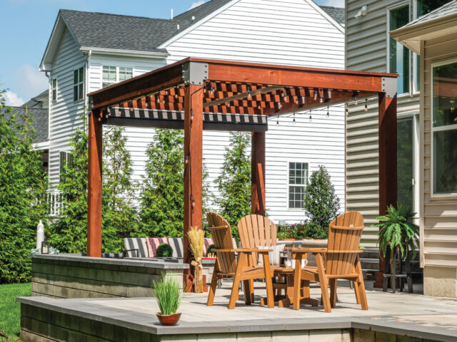 Photo of a 10' x 10' Vista Pergola, Product, Genuine Cedar, Canyon Brown Finish, EZ Shade Canopy, Enhanced Posts