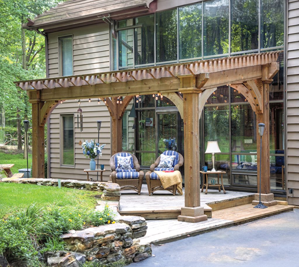Photo of a 10' x 16' Santa Fe Pergola | Genuine Cedar, Mushroom Finish, Six Enhanced Posts
