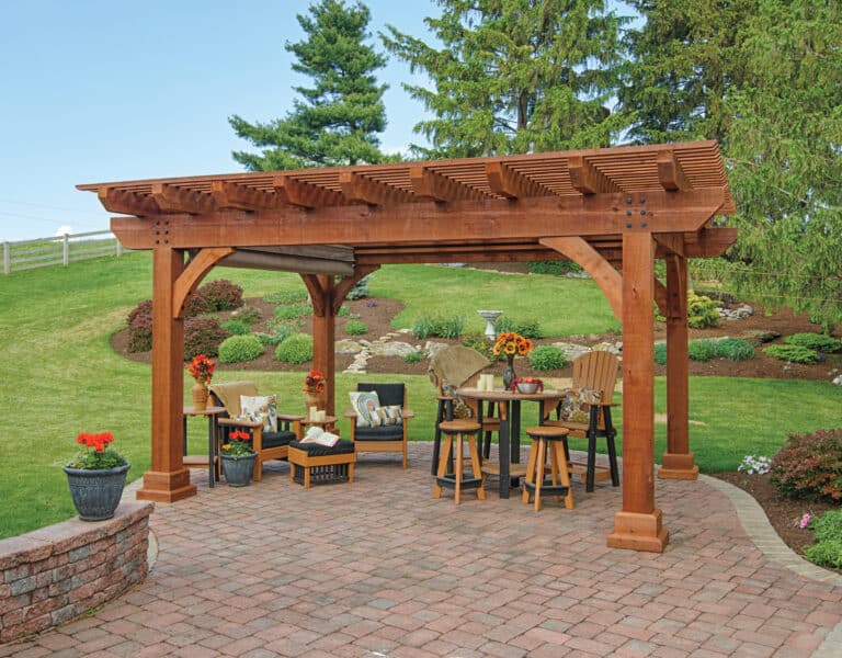12'x16' Kingston(A) a patio with a pergola and chairs