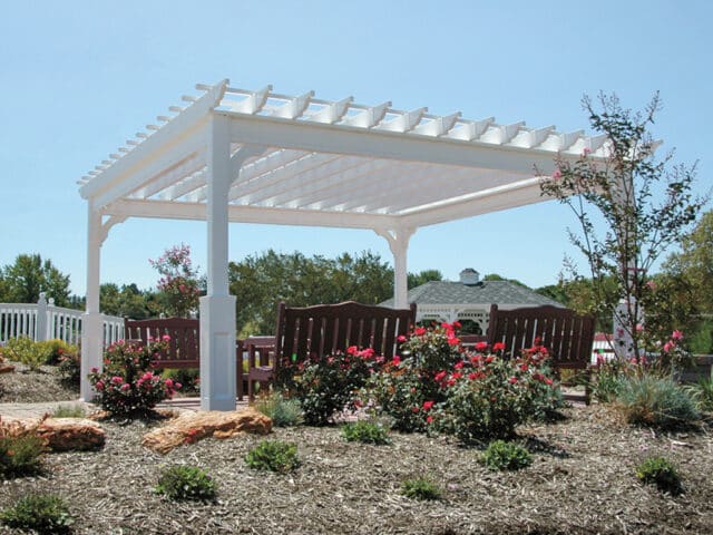 Photo of a 14' x 14' Traditional Pergola, All Weather White Vinyl, Superior Posts