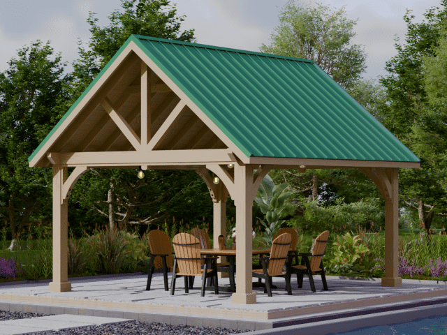 Photo of a 14' x 16' Alpine Pavilion | Genuine Cedar, Mushroom Finish, Premium Metal Roof, Enhanced Posts