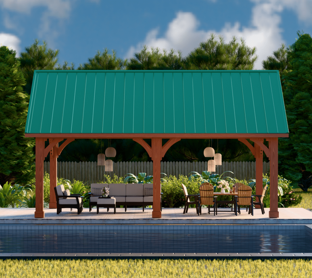 Photo of a 18' x 24' Alpine Pavilion | Genuine Cedar, Cedar Finish, Metal Roofing, Six Enhanced Posts