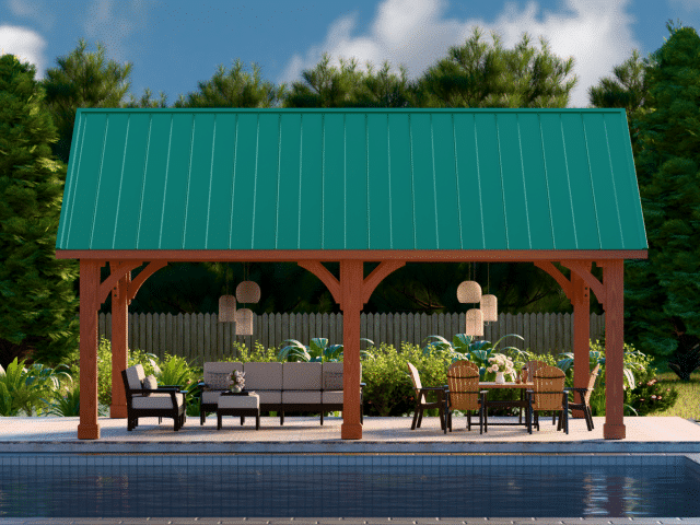 Photo of a 18' x 24' Alpine Pavilion | Genuine Cedar, Cedar Finish, Metal Roofing, Six Enhanced Posts