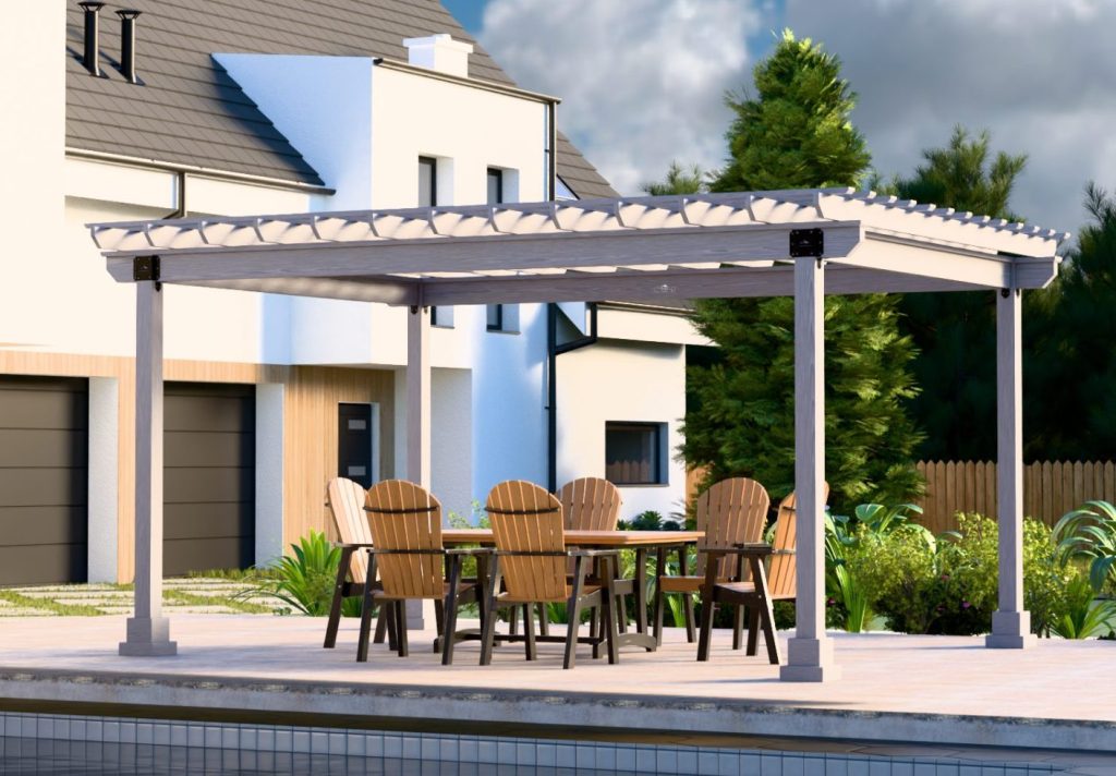 12' x 16' Hollander Wood Pergola w/ Sky Gray Stain & 6" Higher Posts