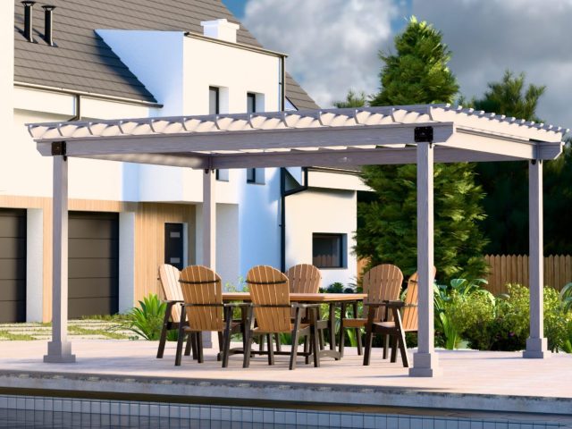 12' x 16' Hollander Pergola | Classic Wood, Sky Gray Finish, 6" Higher Posts