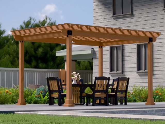 10' x 14' Hollander Pergola | Classic Wood, Sepia Brown Finish, 6" Higher Posts