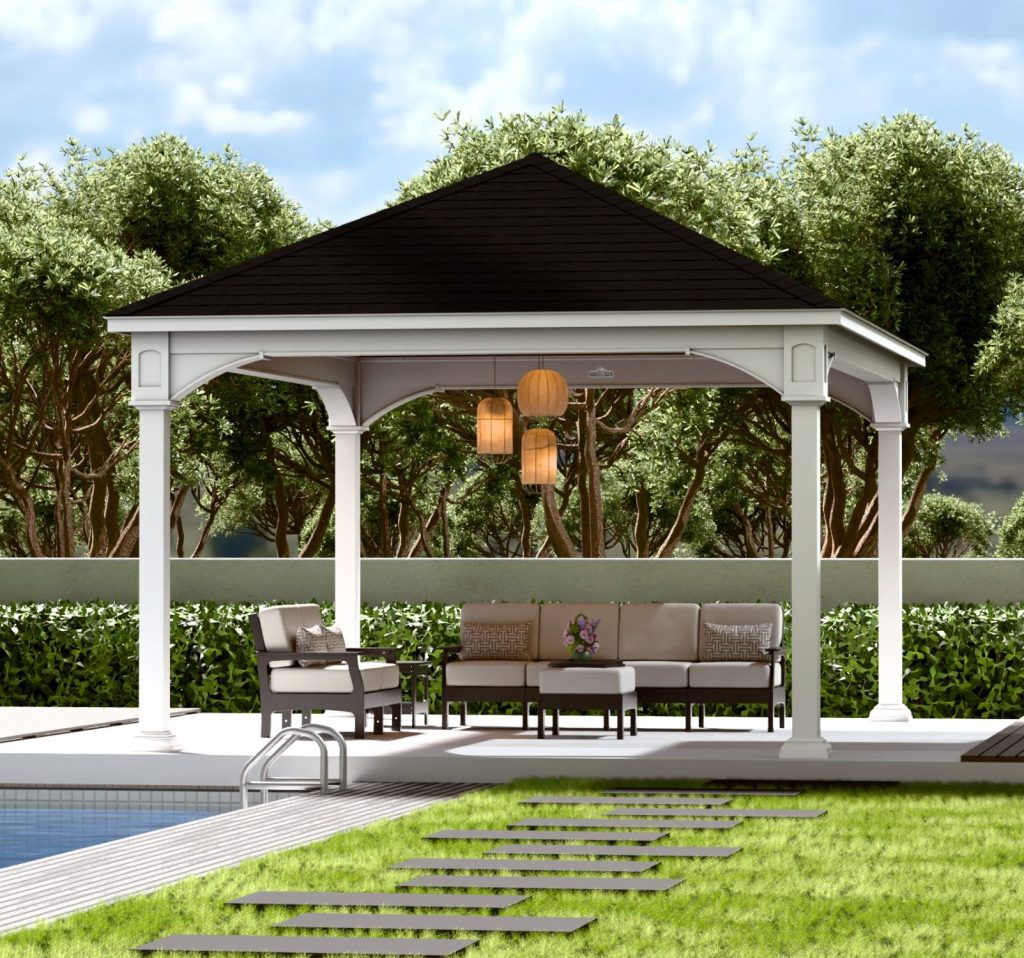 Traditional white vinyl pergola 14x18