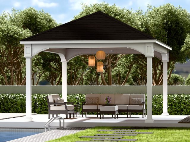 Traditional white vinyl pergola 14x18