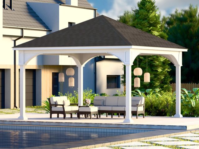 traditional white viny pergola 16x16