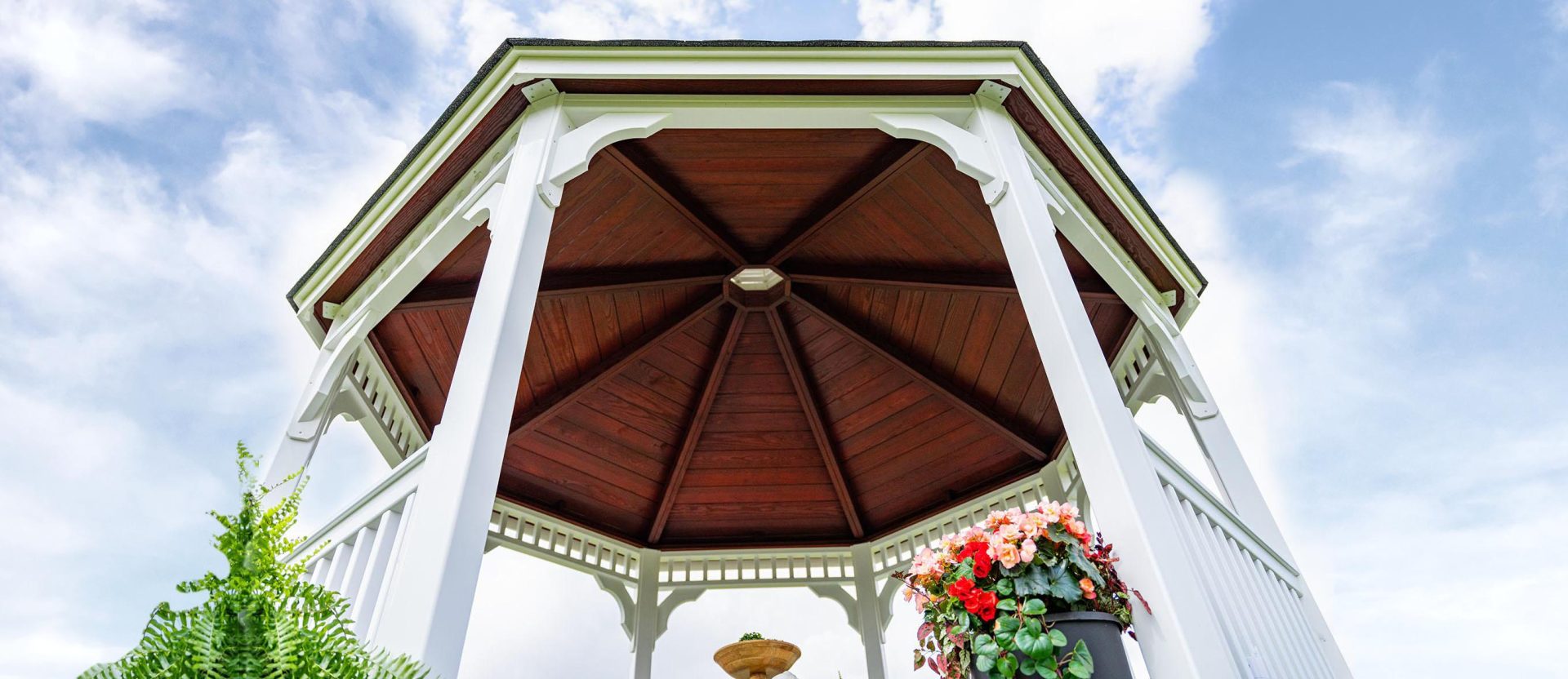 Gazebo kit installed white and finished ceiling