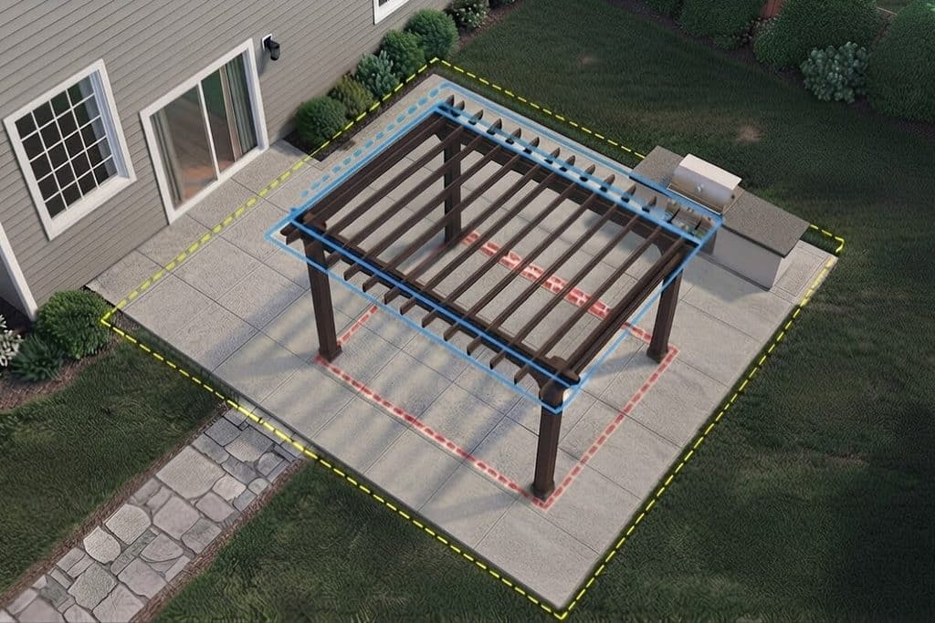 Diagram showing pergola footprint and clearance space